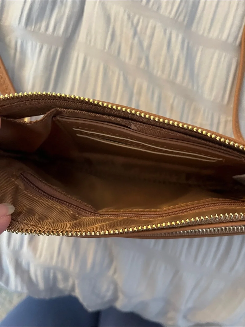 Savethegirls Tan Faux-Leather Crossbody with Dual Zips